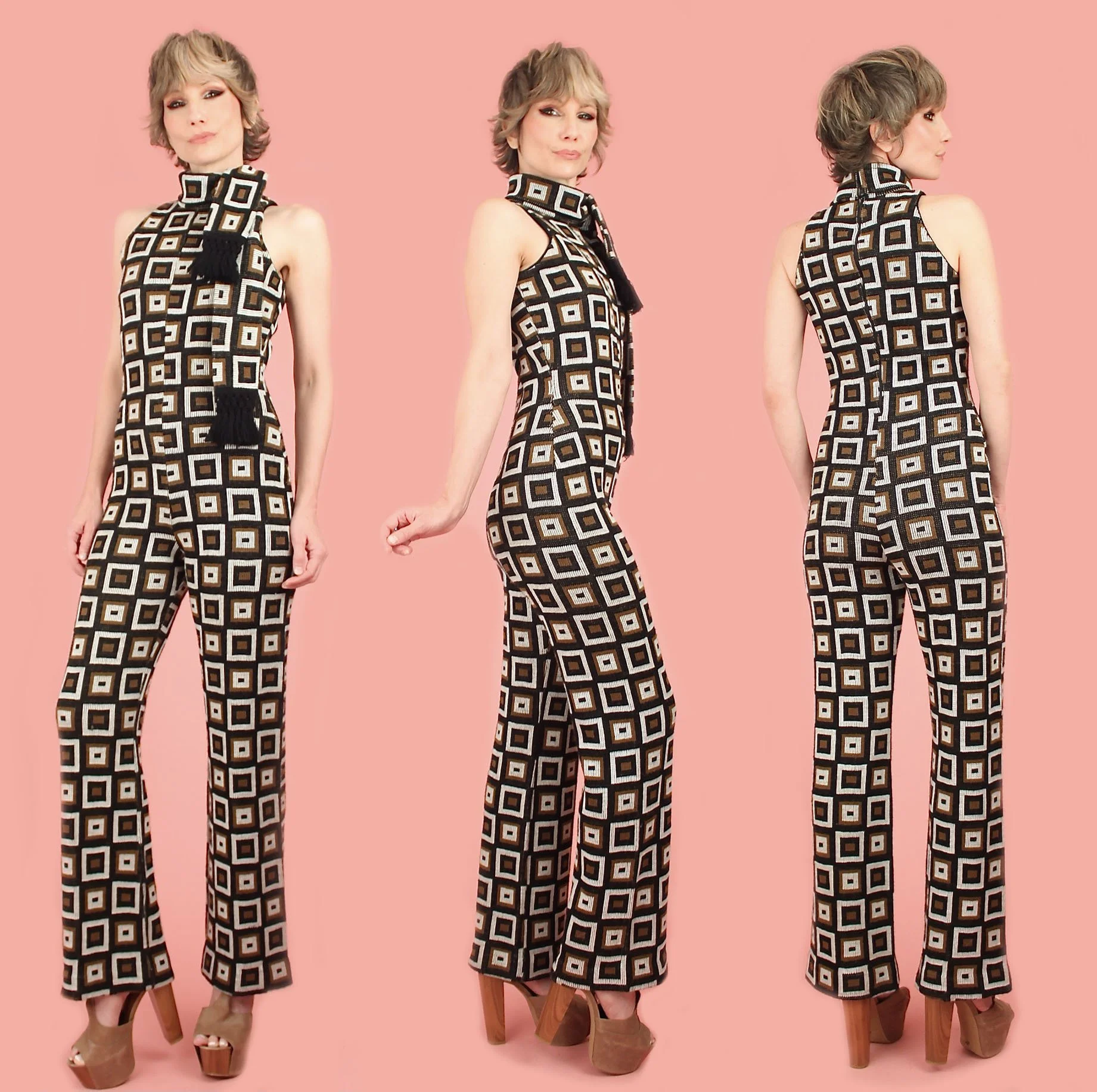 ViNtAgE 1960s Mod Op Art Geo Bell Bottom Jumpsuit — Hellhound Vintage